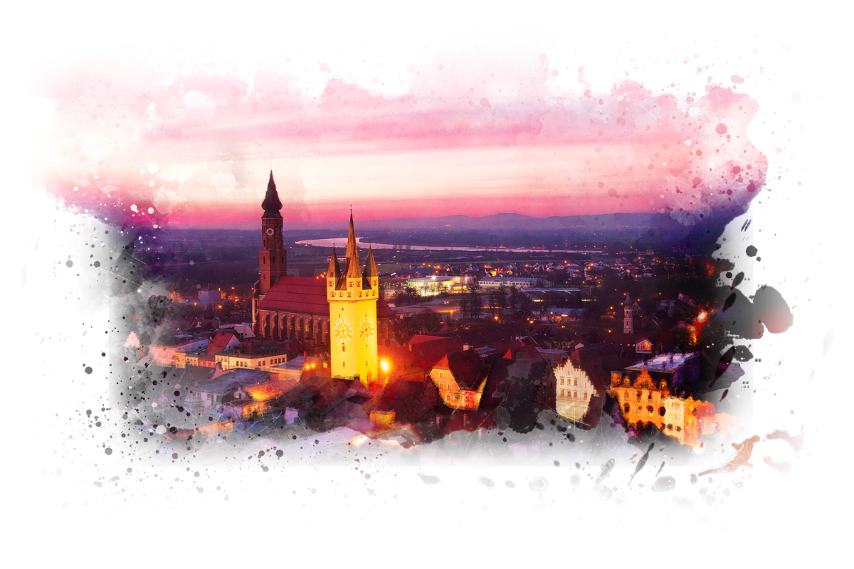 Straubing bei Abend von oben
